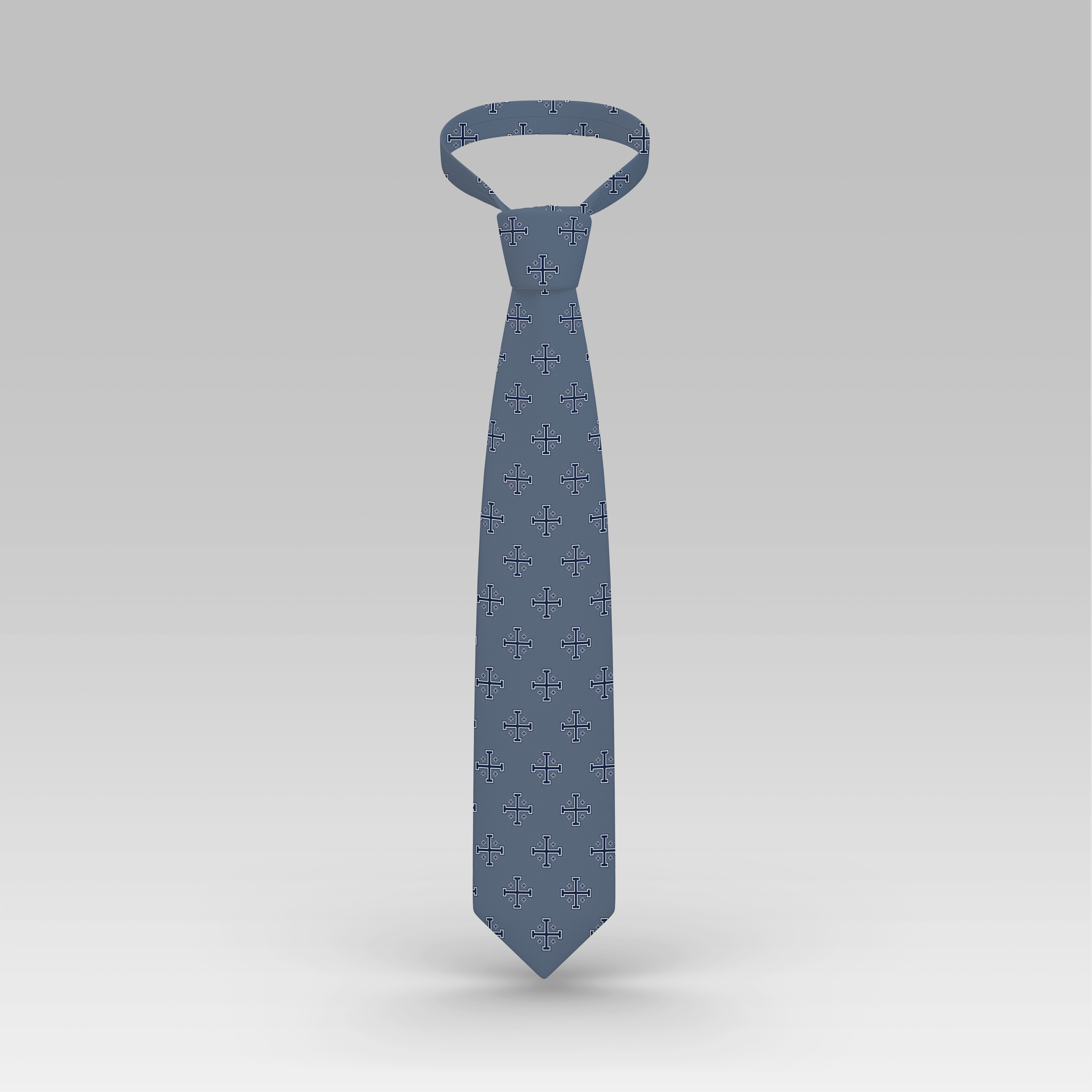 Blue Jerusalem Cross Necktie with White Accents