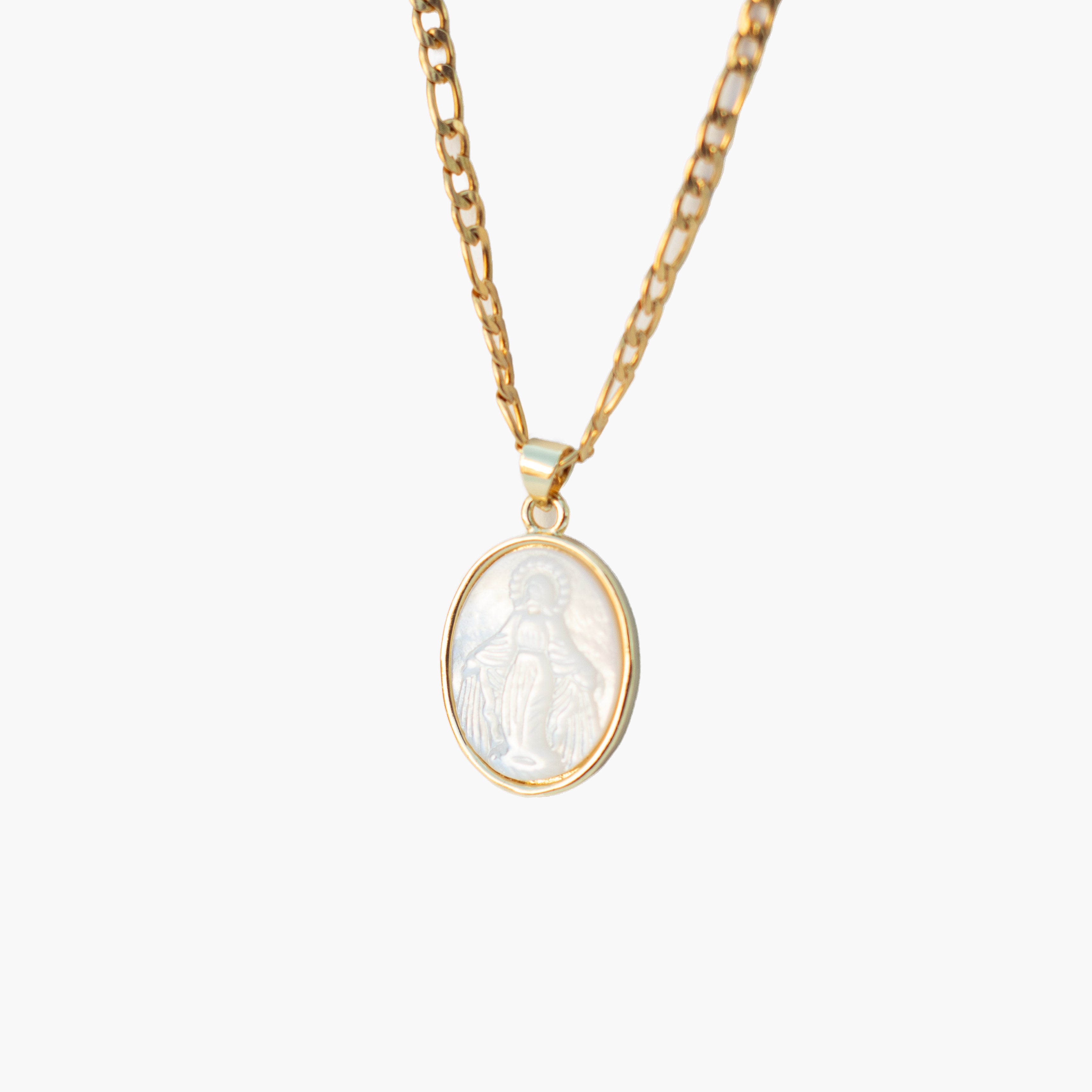 Mother of Pearl Miraculous Medal Gold Necklace