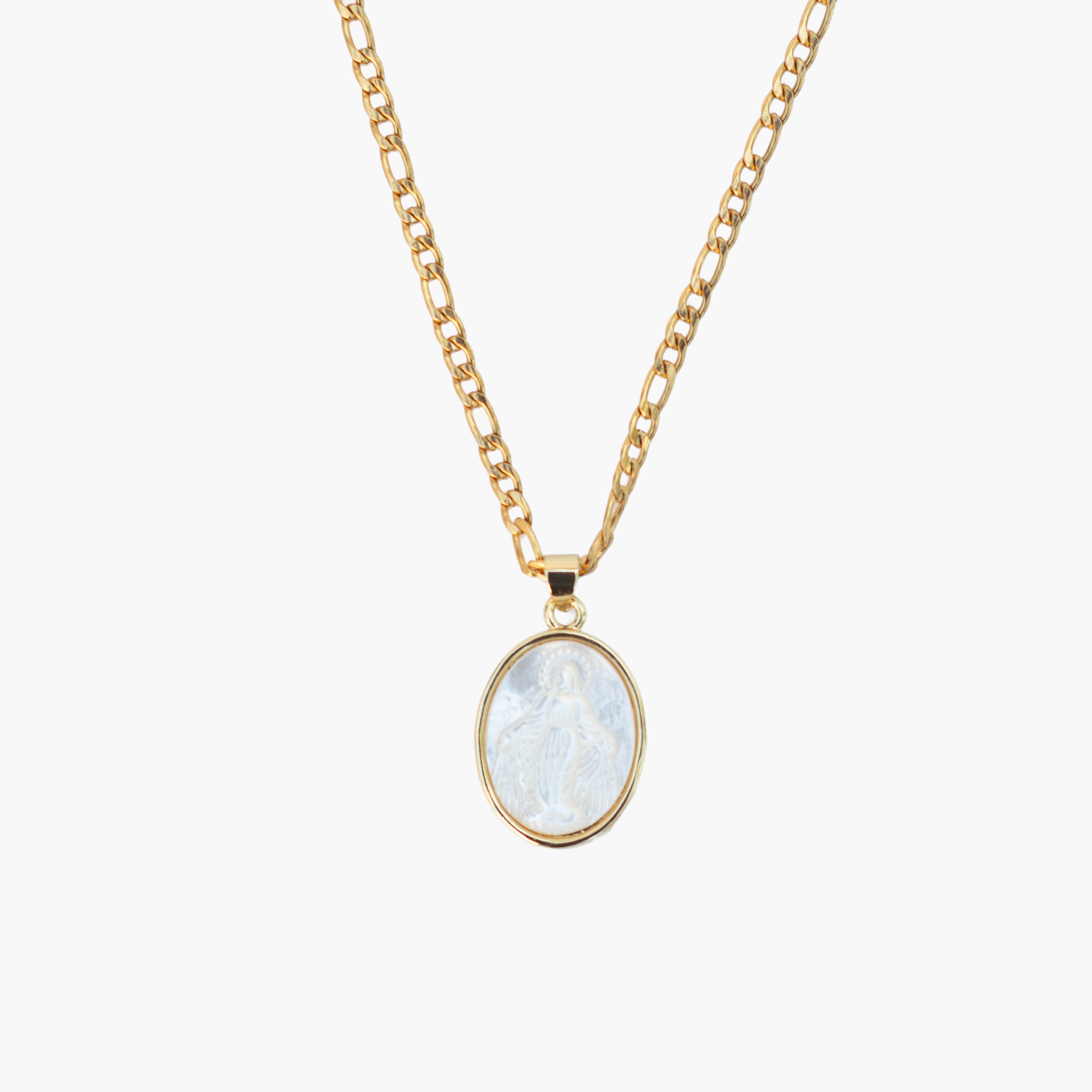 Mother of Pearl Miraculous Medal Gold Necklace