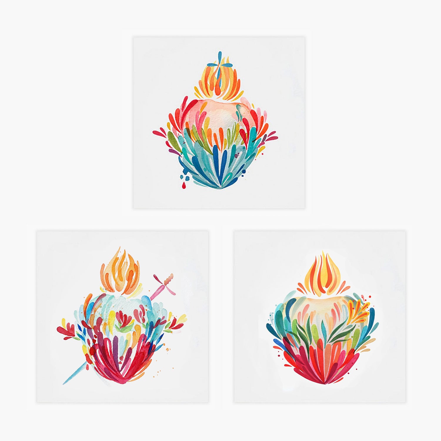 Splashy Holy Family Heart Prints Set of 3