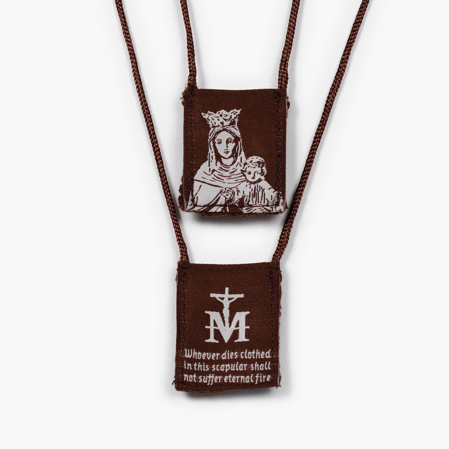 Premium Brown Scapular, Brown & Cream, Our Lady of Mt. Carmel with Promise