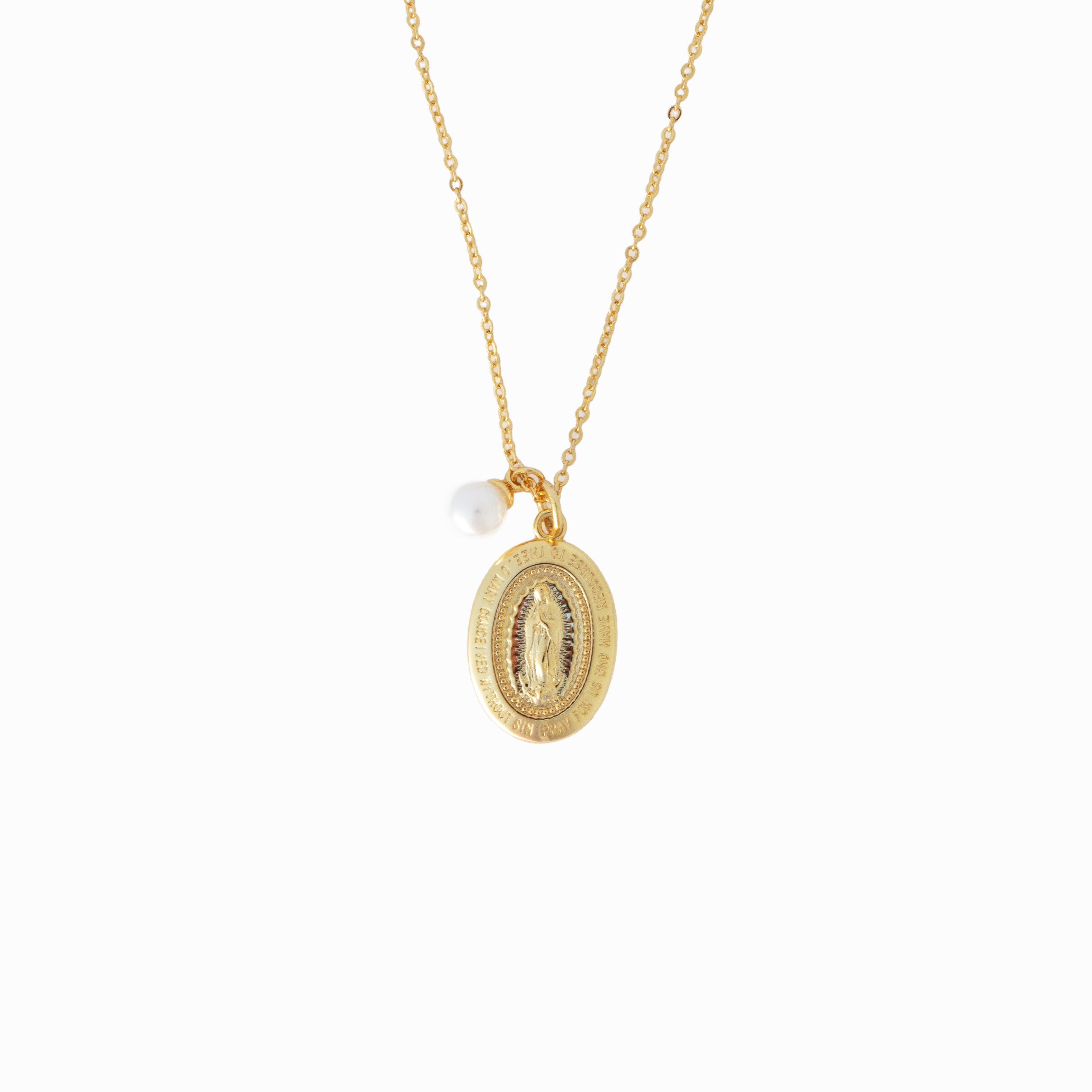 Miraculous Medal Pearl Necklace - Gold (Waterproof)