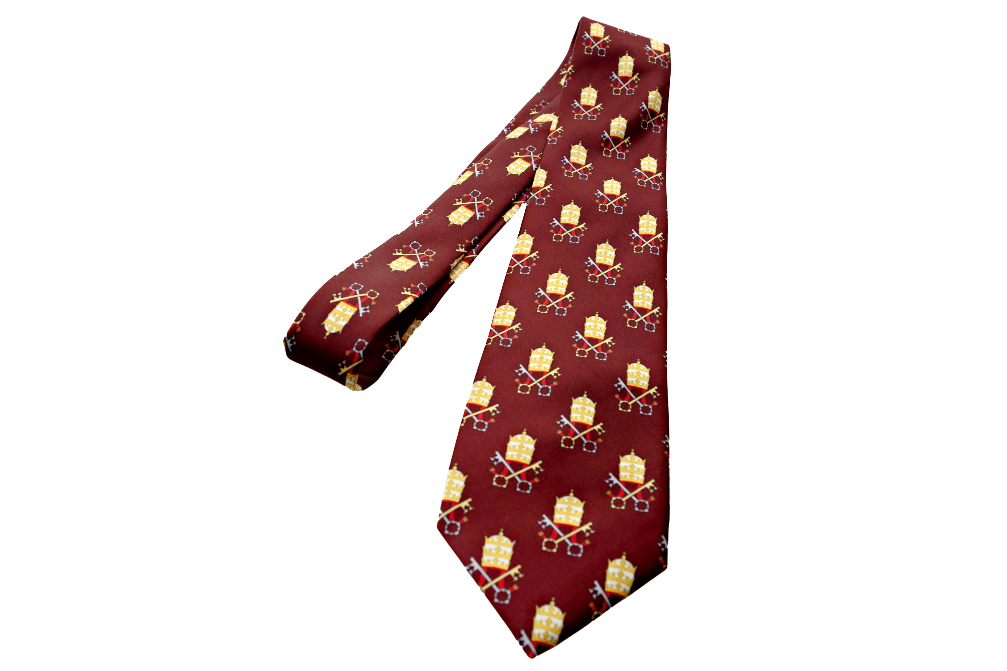 Papal Tiara and Keys Necktie Maroon