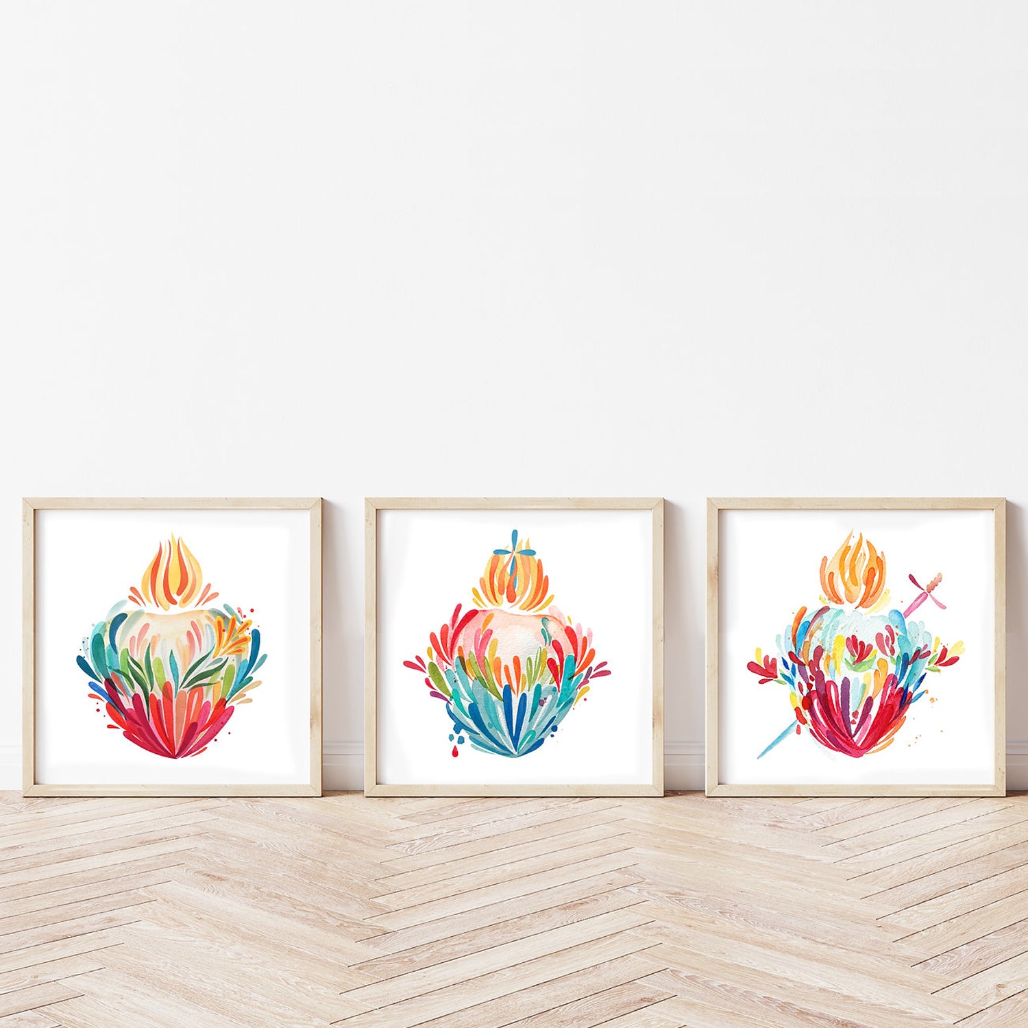 Splashy Holy Family Heart Prints Set of 3