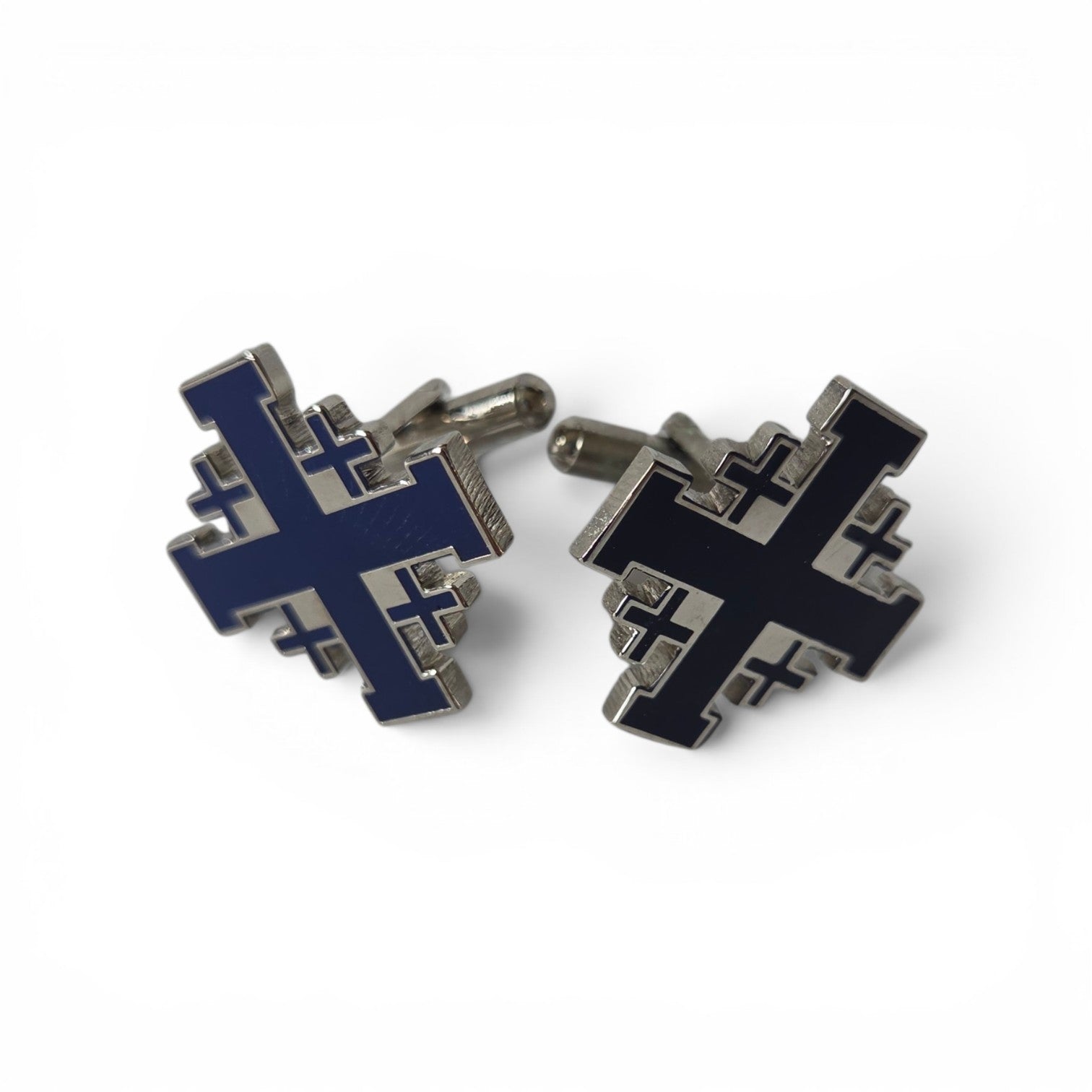 Blue Jerusalem Cross Cufflinks and Tie Bar Set